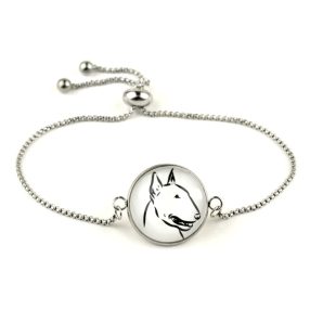   Nemesacél üveglencsés állítható méretű karkötő - bullterrier kutya (0200)