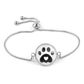   Nemesacél üveglencsés állítható méretű karkötő - tappancs mancs (0204)