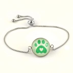   Nemesacél üveglencsés állítható méretű karkötő - tappancs mancs (0205)