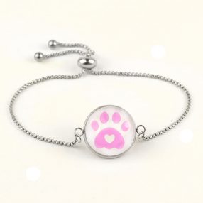   Nemesacél üveglencsés állítható méretű karkötő - tappancs mancs (0207)