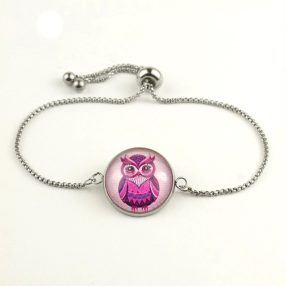   Nemesacél üveglencsés állítható méretű karkötő - bagoly (1402)