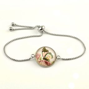   Nemesacél üveglencsés állítható méretű karkötő - pillangós (2002)