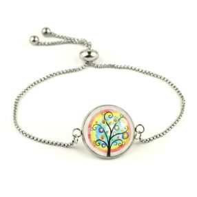   Nemesacél üveglencsés állítható méretű karkötő - életfa (2502)