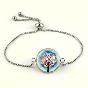   Nemesacél üveglencsés állítható méretű karkötő - életfa (2504)