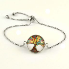   Nemesacél üveglencsés állítható méretű karkötő - életfa (2507)