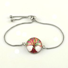   Nemesacél üveglencsés állítható méretű karkötő - életfa (2508)