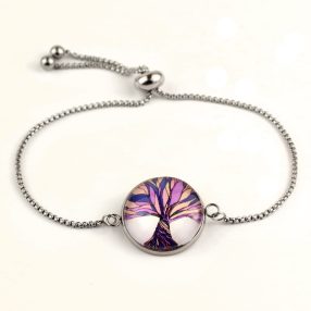   Nemesacél üveglencsés állítható méretű karkötő - életfa (2509)