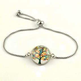   Nemesacél üveglencsés állítható méretű karkötő - életfa (2521)