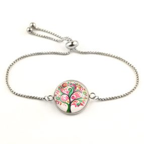   Nemesacél üveglencsés állítható méretű karkötő - életfa (2522)