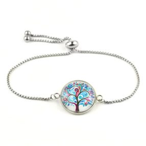   Nemesacél üveglencsés állítható méretű karkötő - életfa (2523)