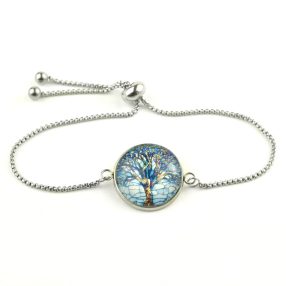   Nemesacél üveglencsés állítható méretű karkötő - életfa (2524)