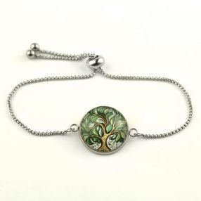   Nemesacél üveglencsés állítható méretű karkötő - életfa (2529)