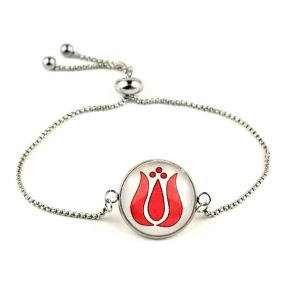   Nemesacél üveglencsés állítható méretű karkötő - népies virág, tulipán (2900)