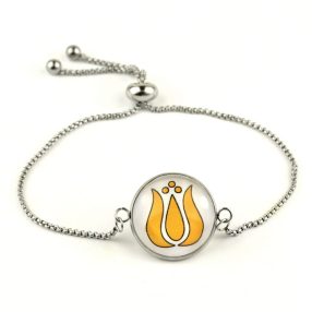   Nemesacél üveglencsés állítható méretű karkötő - népies virág, tulipán (2901)