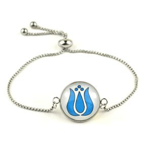   Nemesacél üveglencsés állítható méretű karkötő - népies virág, tulipán (2904)