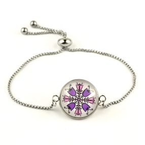   Nemesacél üveglencsés állítható méretű karkötő - népies virágok (2907)