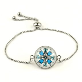   Nemesacél üveglencsés állítható méretű karkötő - népies virágok (2908)