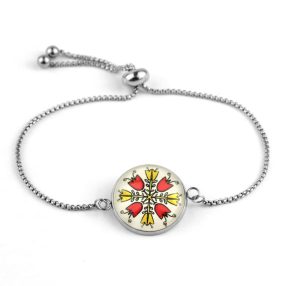   Nemesacél üveglencsés állítható méretű karkötő - népies virágok (2909)