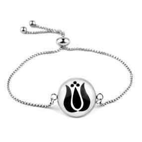   Nemesacél üveglencsés állítható méretű karkötő - népies virág, tulipán (2910)