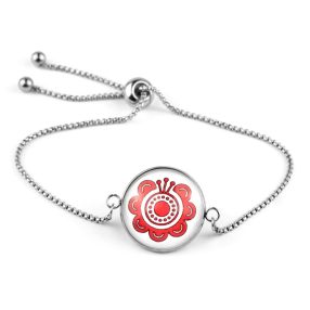   Nemesacél üveglencsés állítható méretű karkötő - népies virág (2911)