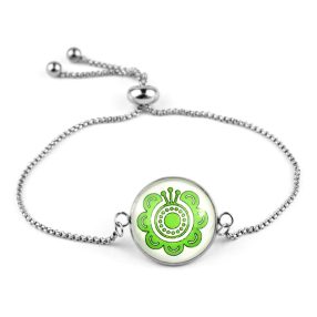   Nemesacél üveglencsés állítható méretű karkötő - népies virág (2912)