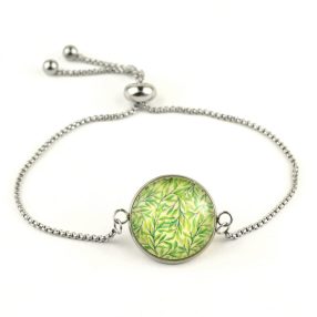   Nemesacél üveglencsés állítható méretű karkötő - indás (3703)