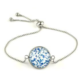   Nemesacél üveglencsés állítható méretű karkötő - indás (3704)