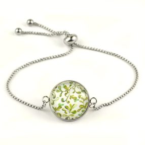   Nemesacél üveglencsés állítható méretű karkötő - indás (3706)