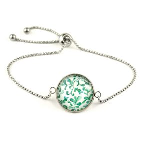   Nemesacél üveglencsés állítható méretű karkötő - indás (3707)