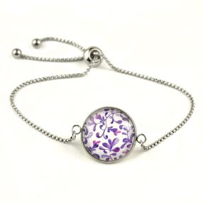   Nemesacél üveglencsés állítható méretű karkötő - indás (3708)