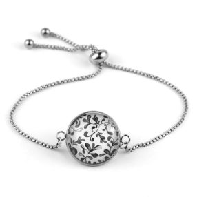   Nemesacél üveglencsés állítható méretű karkötő - indás (3710)