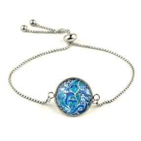   Nemesacél üveglencsés állítható méretű karkötő - perzsa mintás (4001)