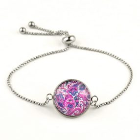   Nemesacél üveglencsés állítható méretű karkötő - perzsa mintás (4002)