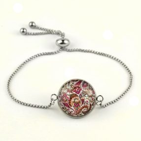   Nemesacél üveglencsés állítható méretű karkötő - perzsa mintás (4004)