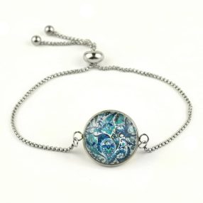   Nemesacél üveglencsés állítható méretű karkötő - perzsa mintás (4005)