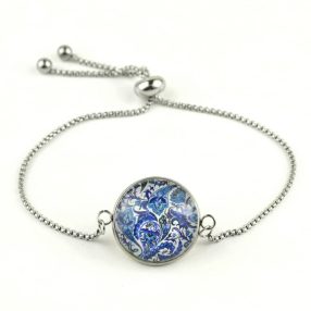   Nemesacél üveglencsés állítható méretű karkötő - perzsa mintás (4008)