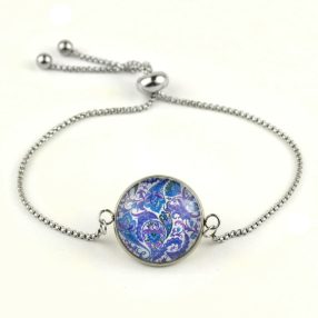   Nemesacél üveglencsés állítható méretű karkötő - perzsa mintás (4009)