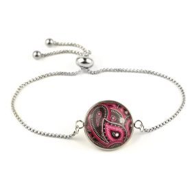   Nemesacél üveglencsés állítható méretű karkötő - perzsa mintás (4011)