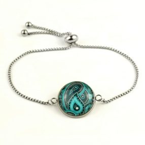   Nemesacél üveglencsés állítható méretű karkötő - perzsa mintás (4014)