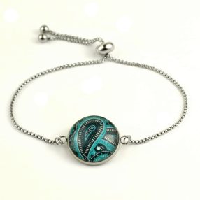   Nemesacél üveglencsés állítható méretű karkötő - perzsa mintás (4015)