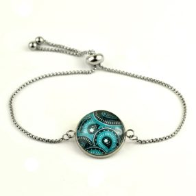   Nemesacél üveglencsés állítható méretű karkötő - perzsa mintás (4016)