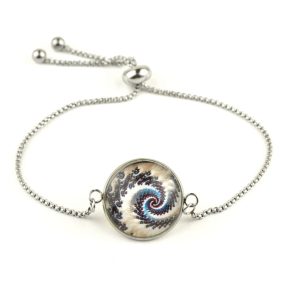   Nemesacél üveglencsés állítható méretű karkötő - fraktál (4500)