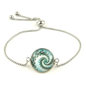   Nemesacél üveglencsés állítható méretű karkötő - fraktál (4501)