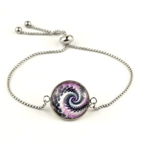   Nemesacél üveglencsés állítható méretű karkötő - fraktál (4503)