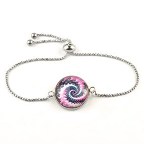   Nemesacél üveglencsés állítható méretű karkötő - fraktál (4507)