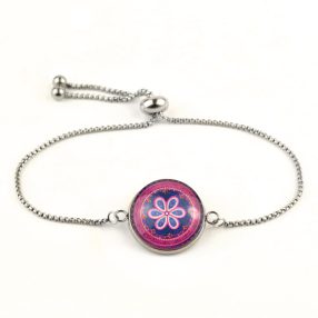   Nemesacél üveglencsés állítható méretű karkötő - mandala (5026)