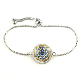   Nemesacél üveglencsés állítható méretű karkötő - mandala (5037)