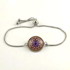   Nemesacél üveglencsés állítható méretű karkötő - mandala (5043)