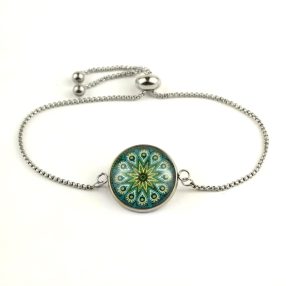   Nemesacél üveglencsés állítható méretű karkötő - mandala (5045)