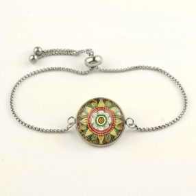   Nemesacél üveglencsés állítható méretű karkötő - mandala (5065)